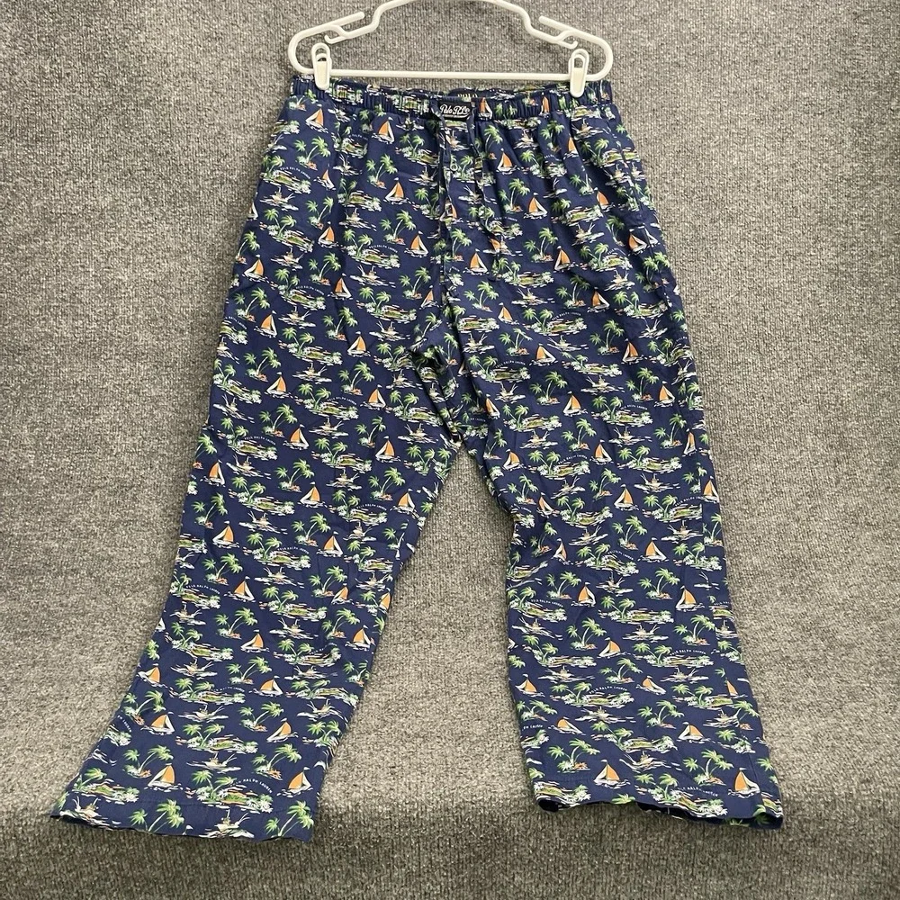 Polo Ralph Lauren Woven Sleepwear Pants Men's Sz XL Blue Vacation Island Print